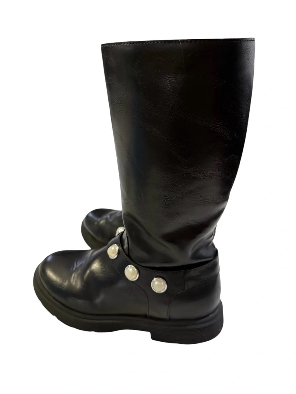 Sonoma Girls Sz 13 Black Moto Boots Pearl Strap Kohl’s Tall Riding Boots